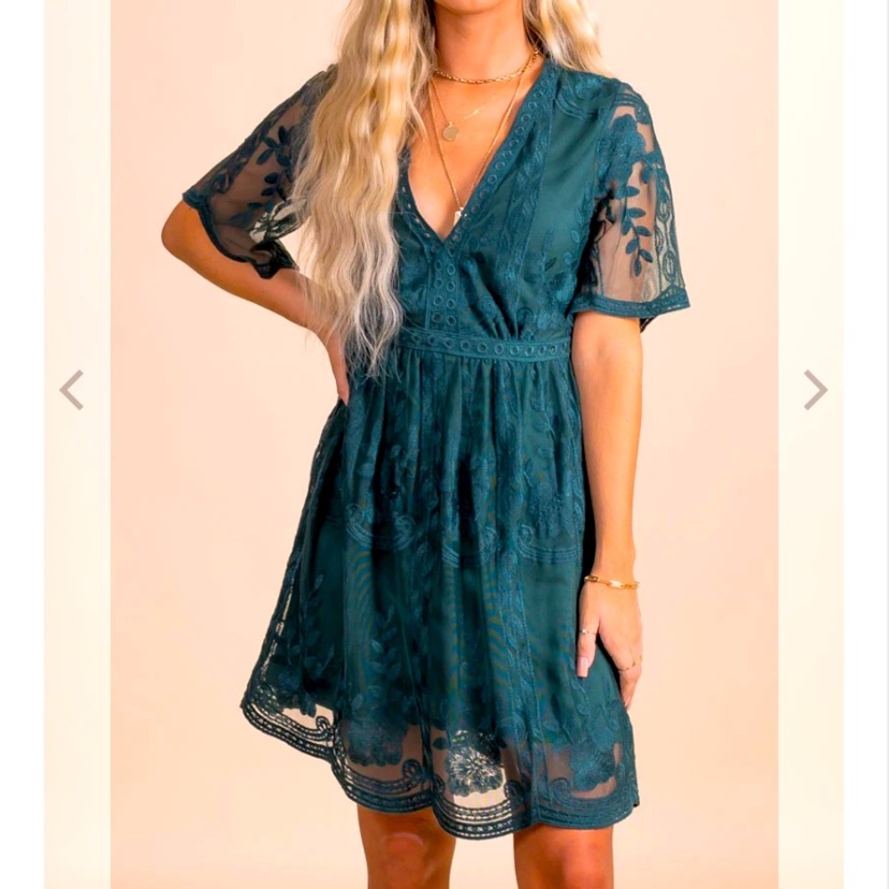 Lace Teal Midi Dress